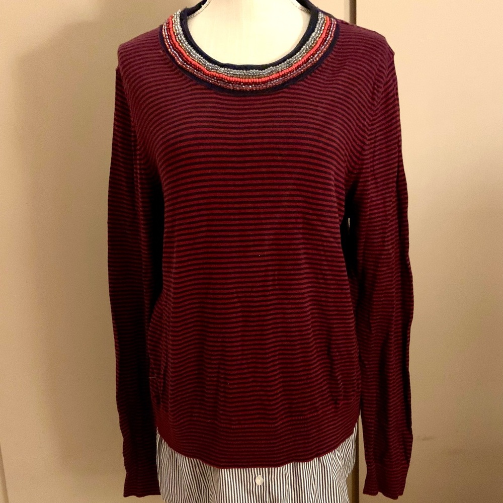 Crown & Ivy Burgundy and Navy Striped Sweater XXL